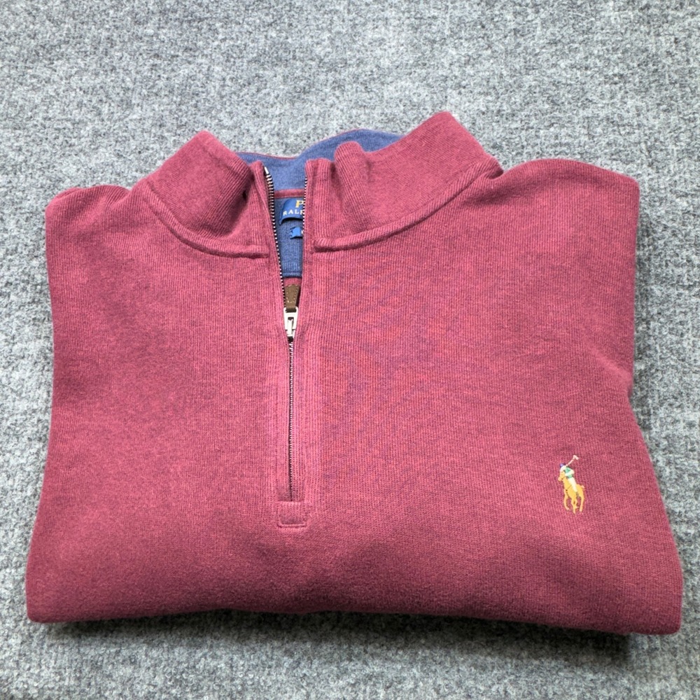 Polo Ralph Lauren Sweater Mens 4XB Burgundy 1/4 Zip Estate Rib Pullover Pony